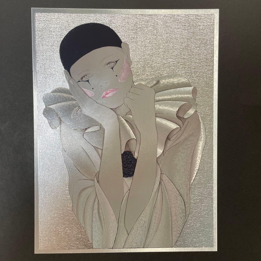 藤田ミラノ ヴィンテージ ピエロ 箔押しアート絵画　サーカス