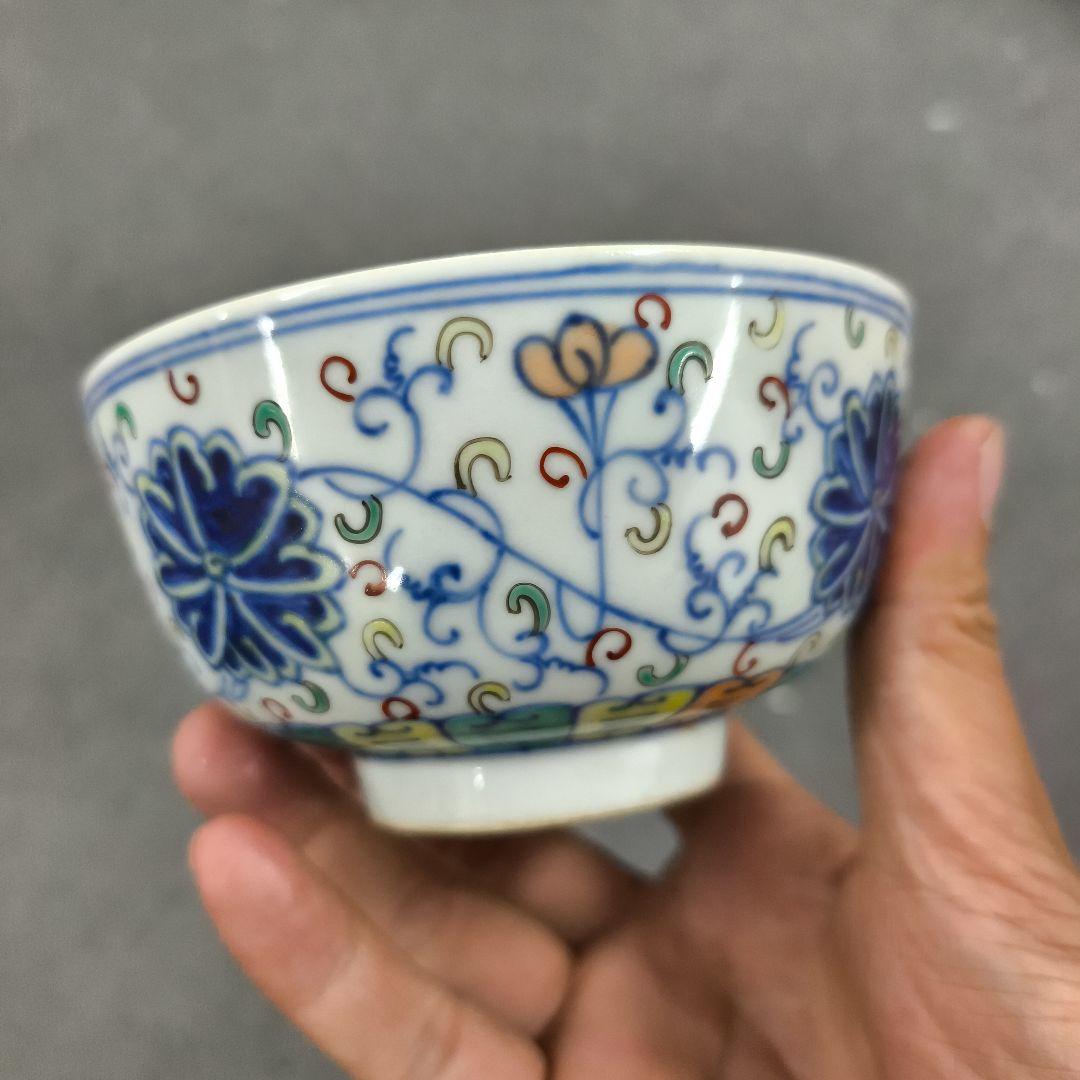 中国古美術 大清光緒年製 在銘あり 青華 粉彩 青い花模様の陶器 碗 茶道具