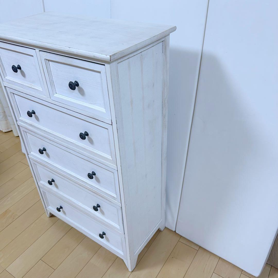 ホワイトシャビー　5段　SHABBY WOOD FURNITURE アンティーク