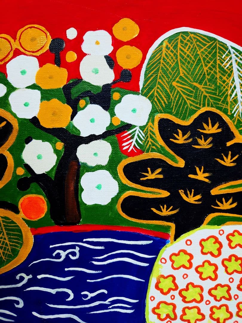 【F10号】片岡球子【花咲く富士】手描き/サイン有り/油彩/アクリル/額縁/額装