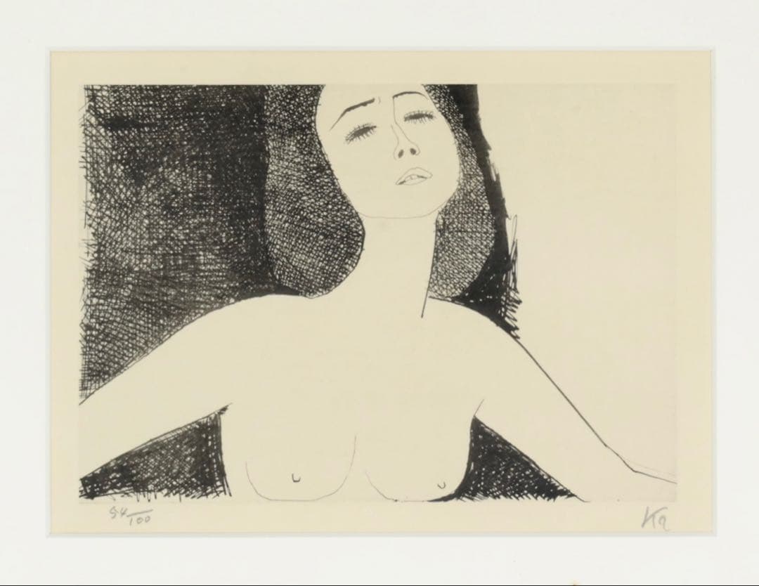 風間完 リトグラフ 女性像 直筆サイン 54/100 額装 美人画 版画 美術品