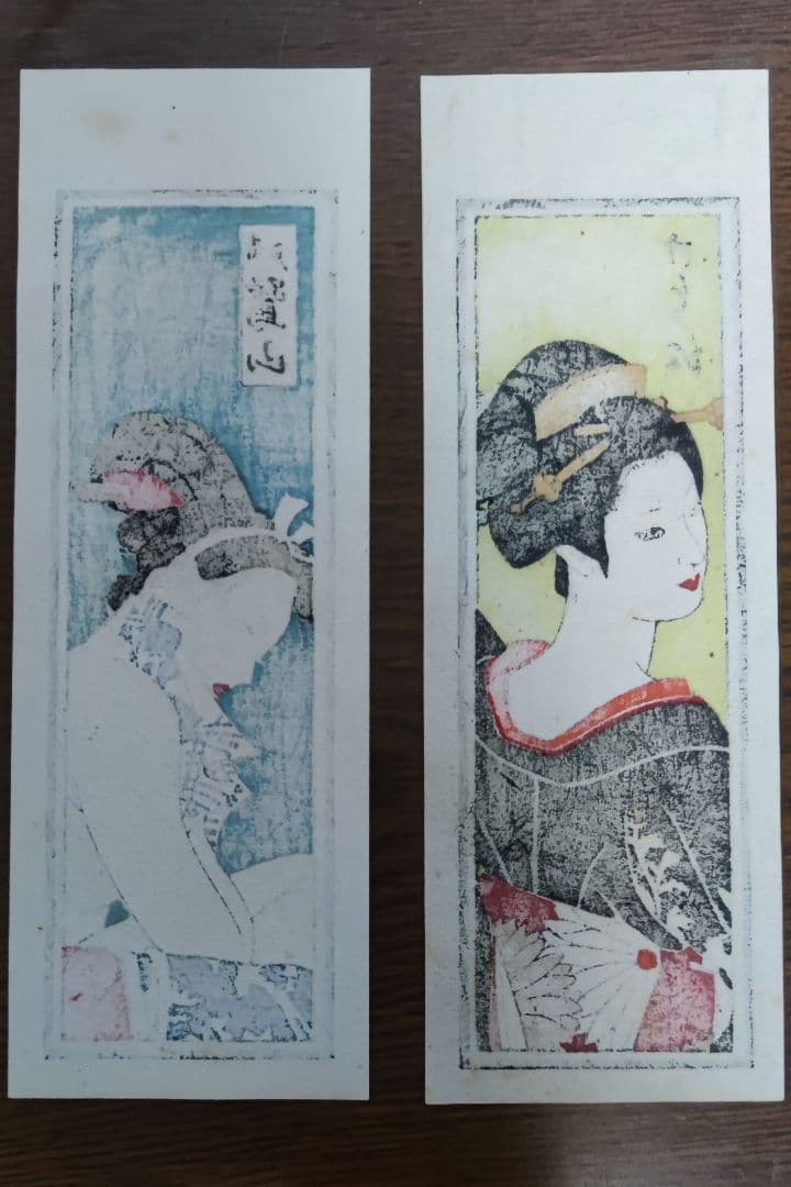 春の特価10%OFF♥【版画　行水と髪飾】 2点セット額付
