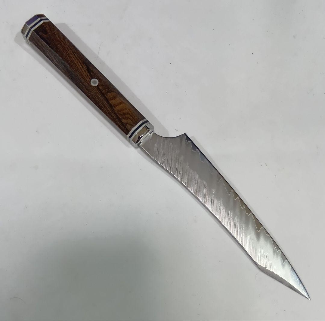 鬼反り切付型 V金10号 9層ダマスカス鋼 ペティナイフ 17cm 黒檀八角柄