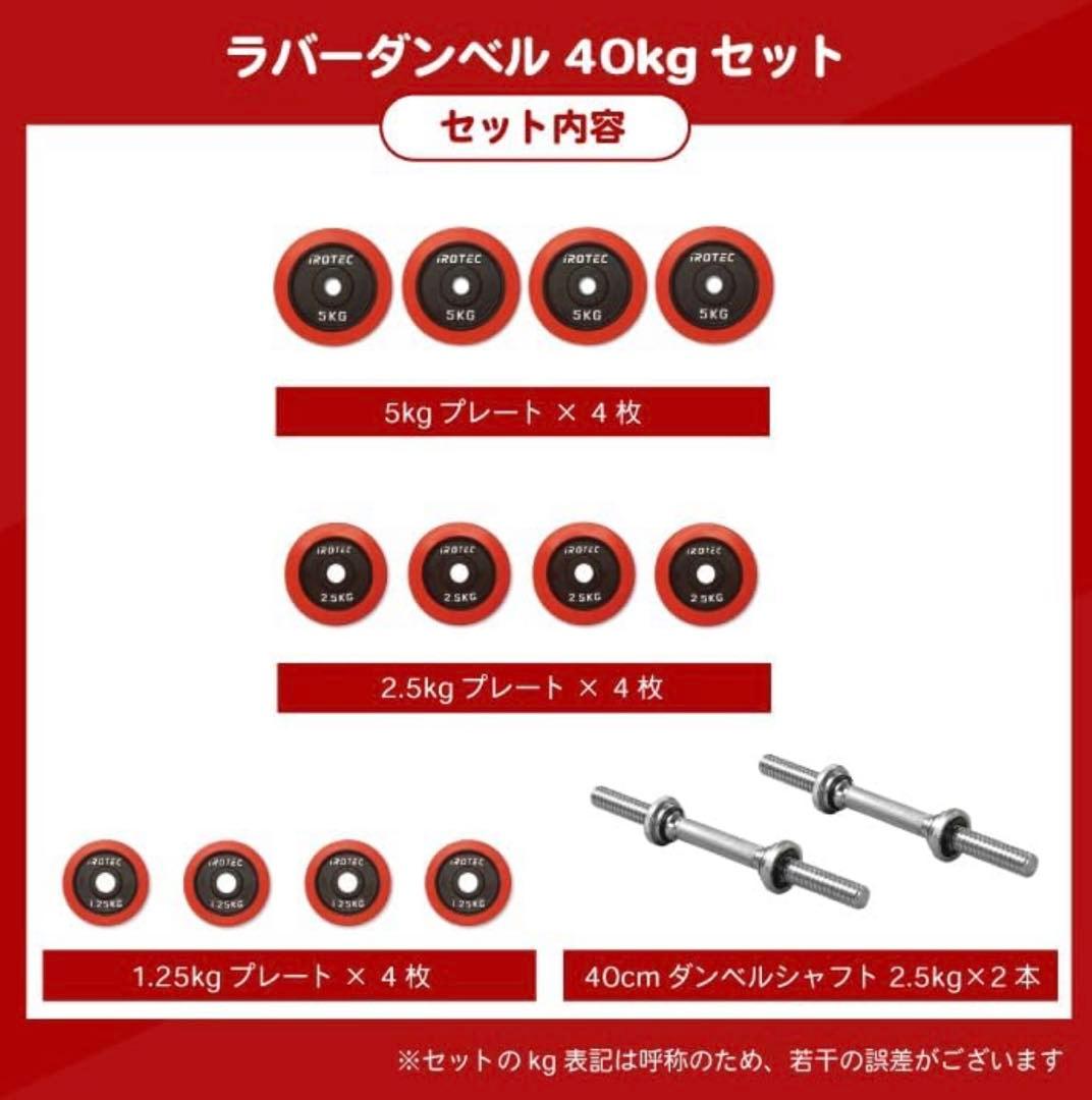 iROTEC ラバーダンベル40KGセット 片手20KG×2 直接引き取り大歓迎