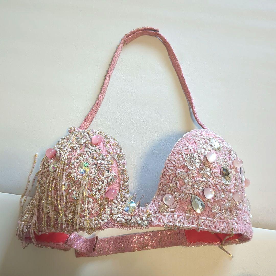 美品 ベリーダンス セットアップ ピンク 左スリット