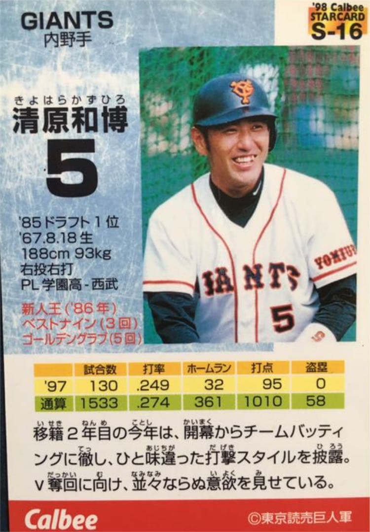 東京読売巨人軍 ジャイアンツ 清原和博 選手 希少 キラ カード