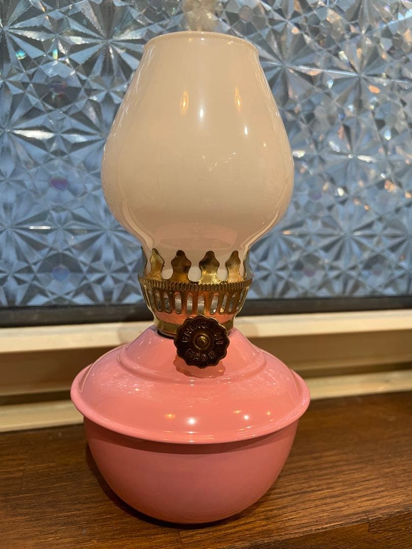オイルランプ ミルクガラス ケリーランプ ピンクレトロ【未使用・美品】