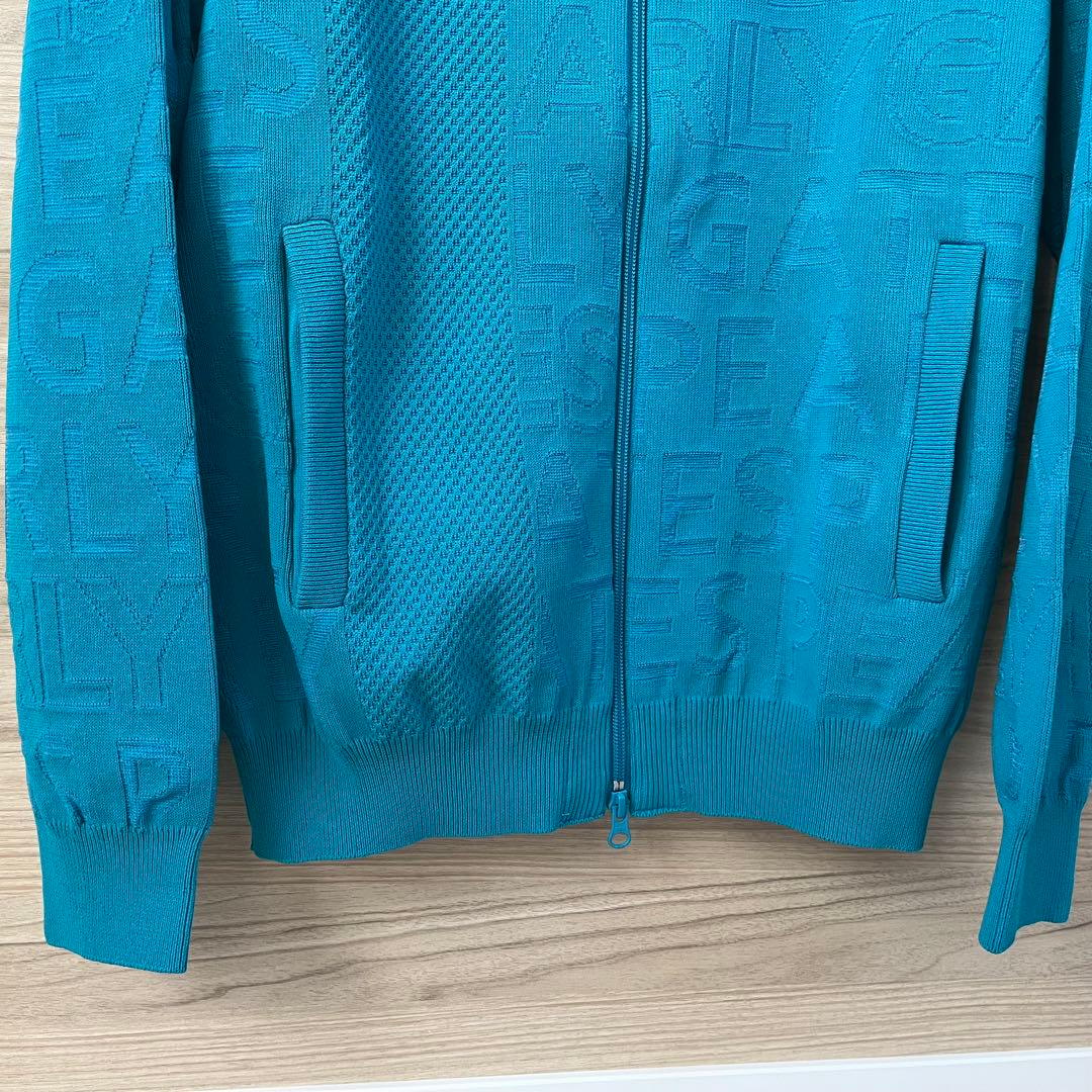新品★41,800円 パーリーゲイツ 春夏サマーニットジップアップブルゾン青緑４