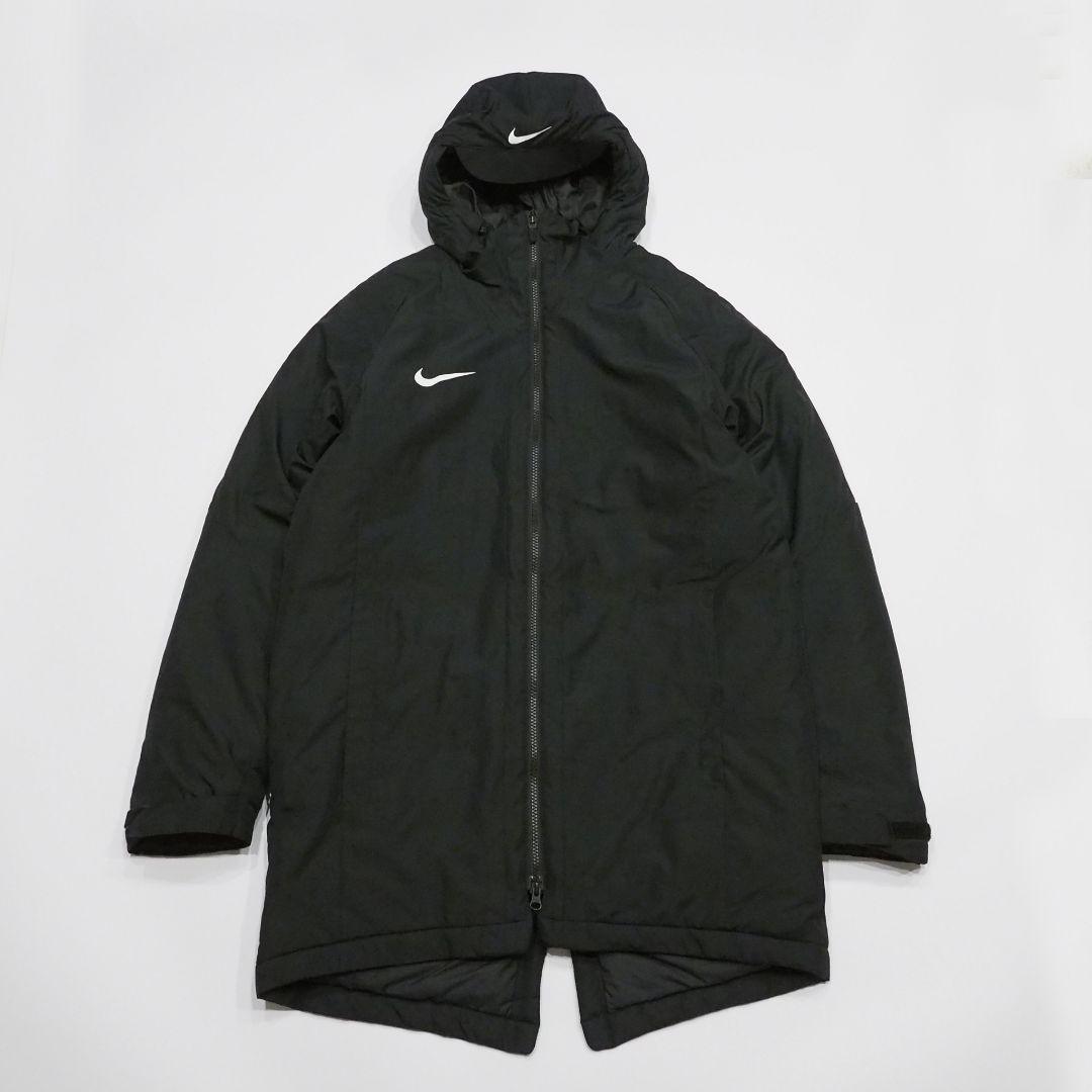 【良品】NIKE ベンチコート フード付き ワンポイントロゴ ブラック Мサイズ