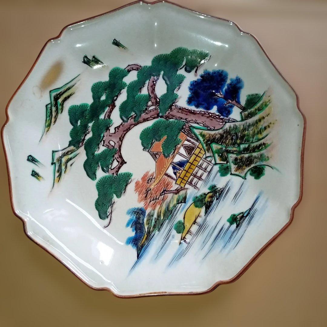 八角形の風景画皿　額皿　昭和レトロ