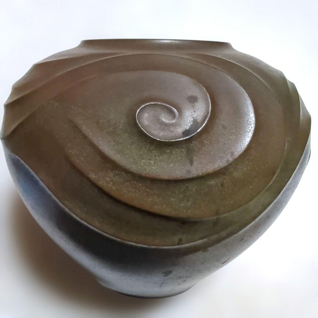 金工家 名工 八島望舟 作　鋳造青銅　花瓶　高岡銅器
