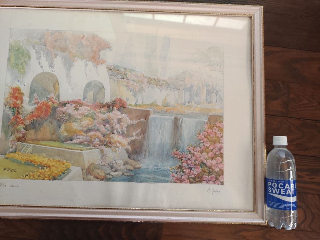 M. Martin 水彩画 「滝」サイン入り