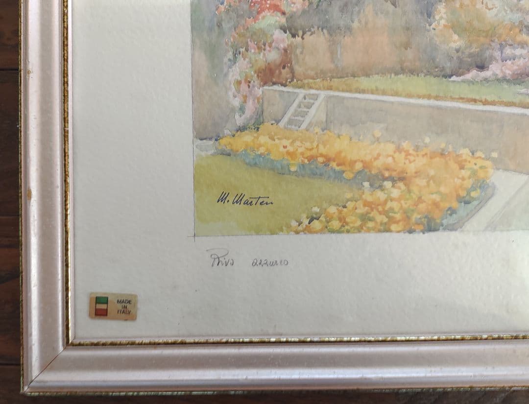 M. Martin 水彩画 「滝」サイン入り