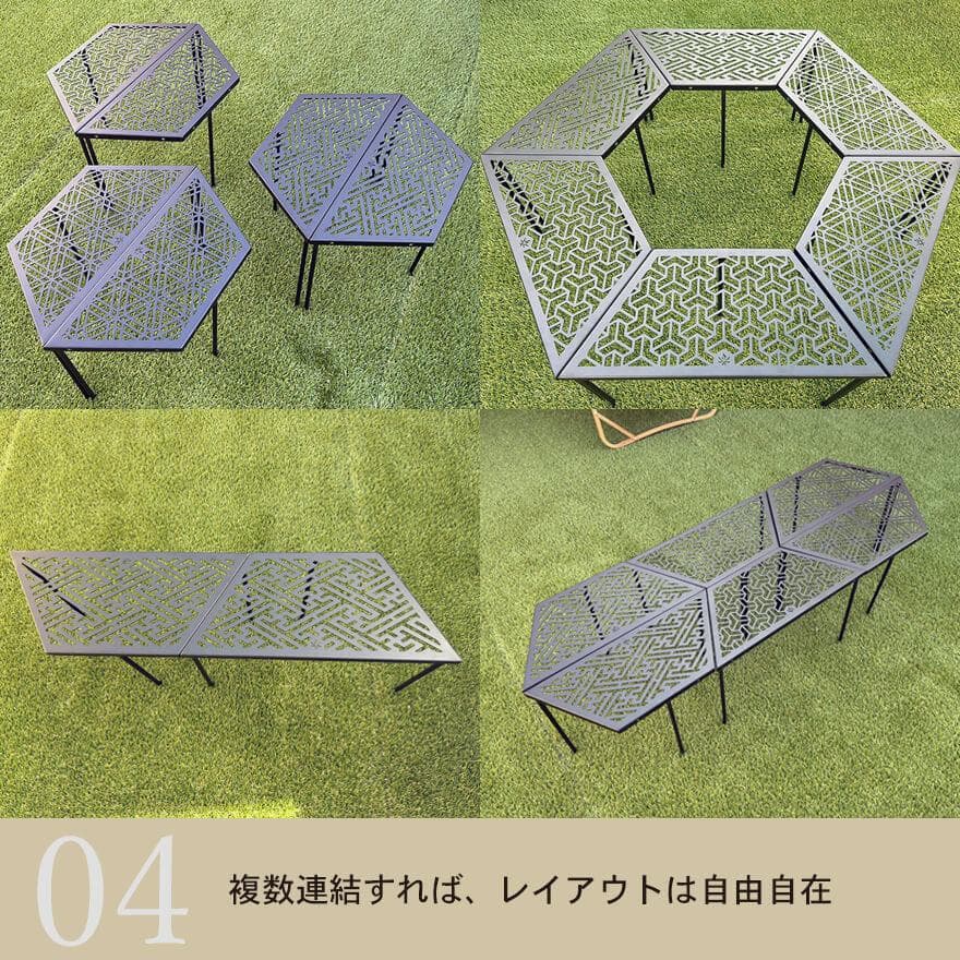 和柄アイアンテーブル　胡麻柄　送料無料