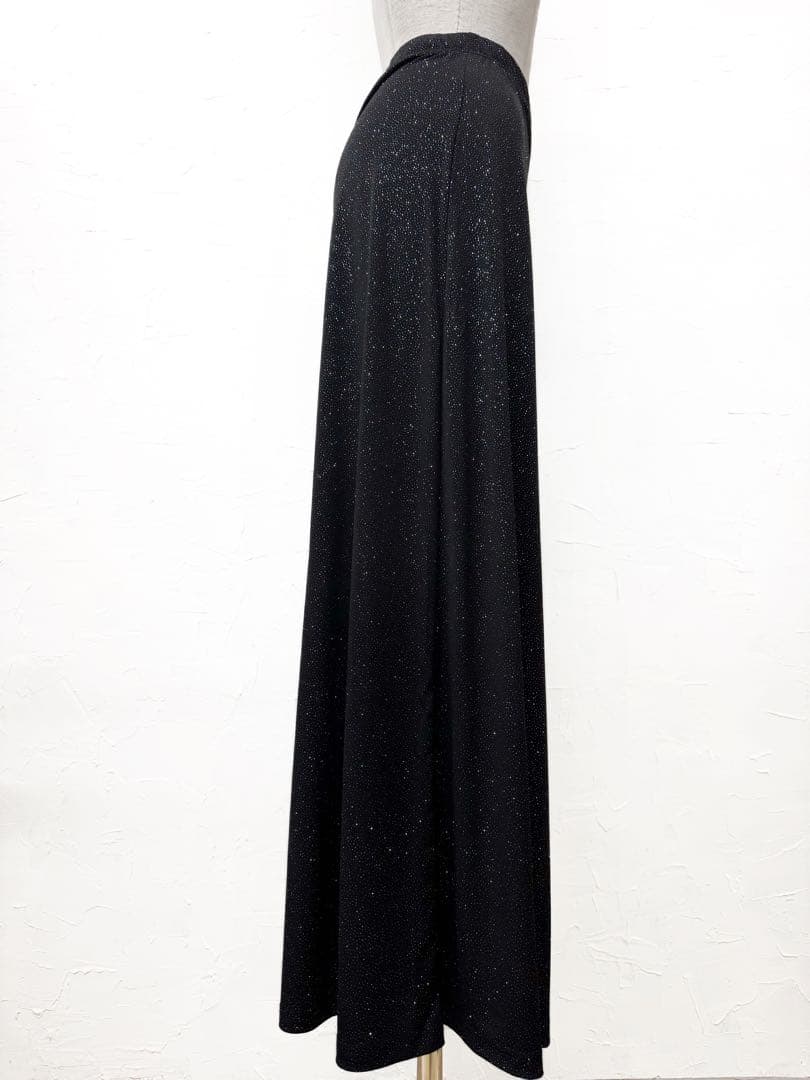 【小粋】新品　シルバーラメ　ワイドパンツ　 黒ｍ 083