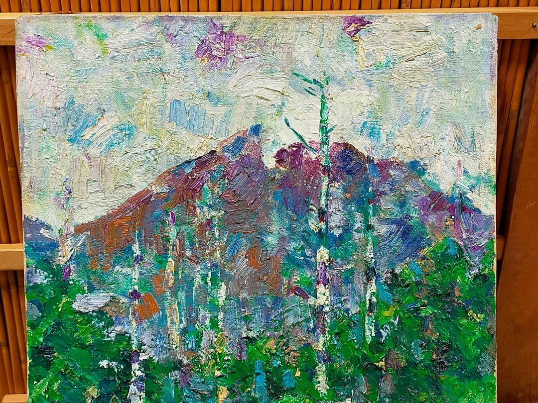 油彩画　高原　S45　 F6 　油絵　上高地　骨董　古玩　アンティーク