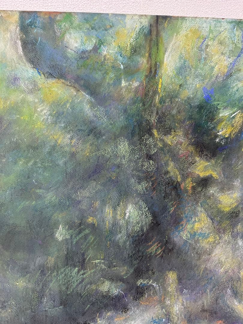 静寂の森 油彩画 額装絵画／サインあり／大型作品