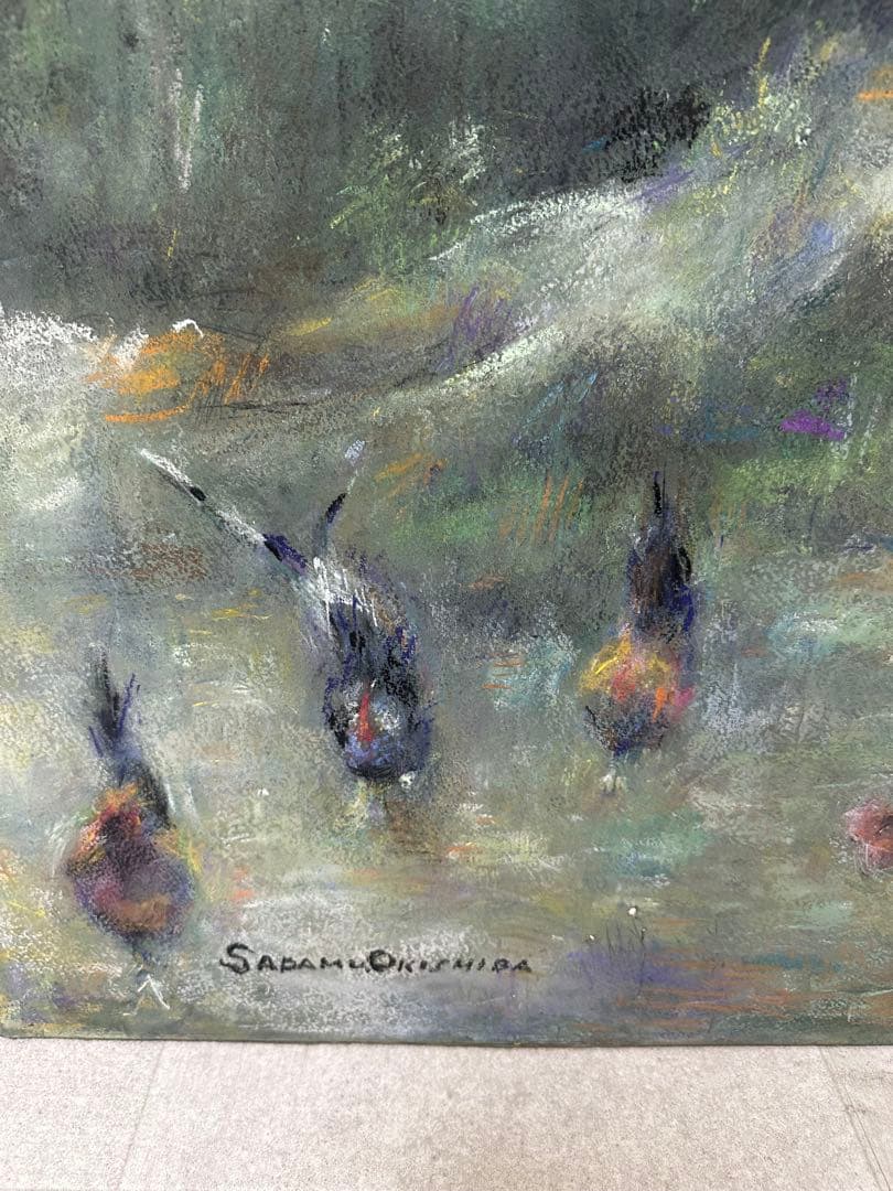 静寂の森 油彩画 額装絵画／サインあり／大型作品