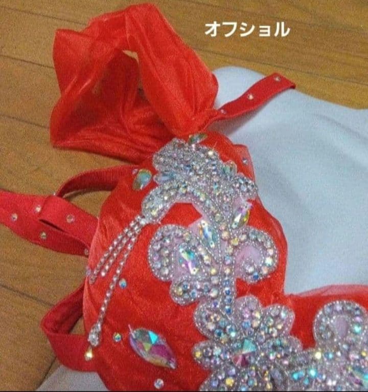 お値下げ中 未使用　ベリーダンス 衣装　赤 サイドスリット オフショルダー
