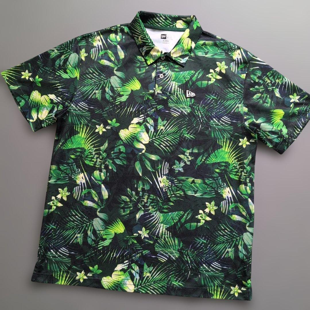 【極美品】ニューエラゴルフ　ラバーパッチロゴ　ボタニカル総柄ポロシャツ　XL