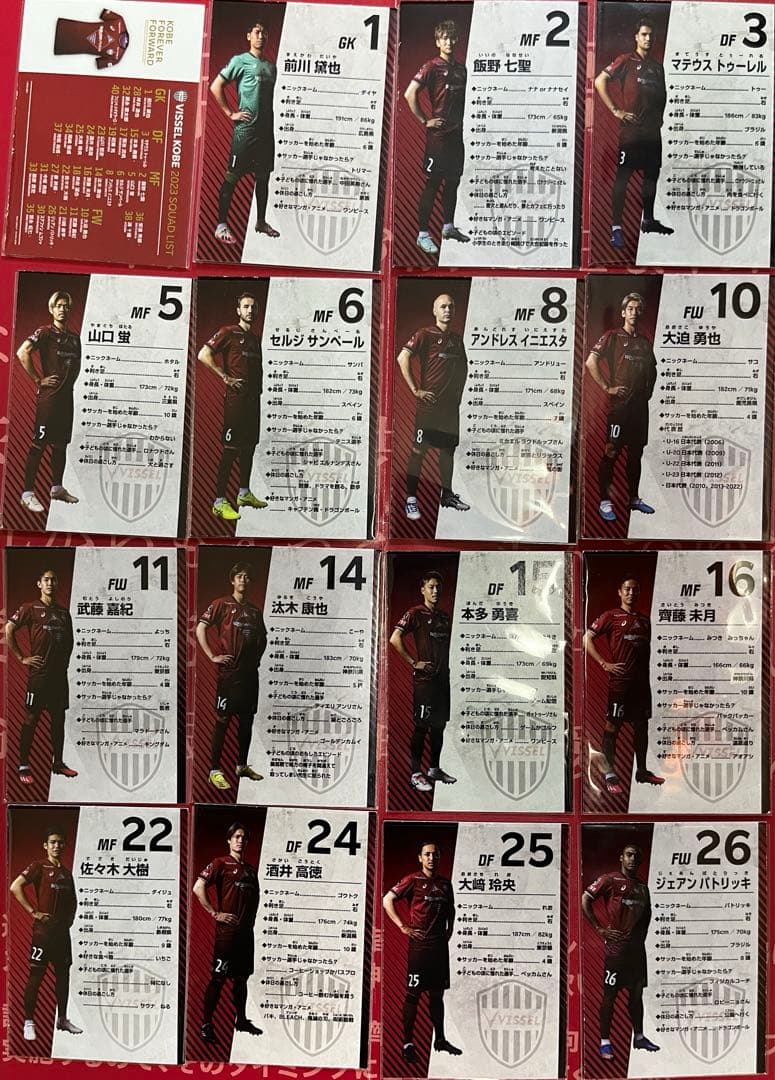 【ヴィッセル神戸】　23シーズン　来場特典カードセット　16枚