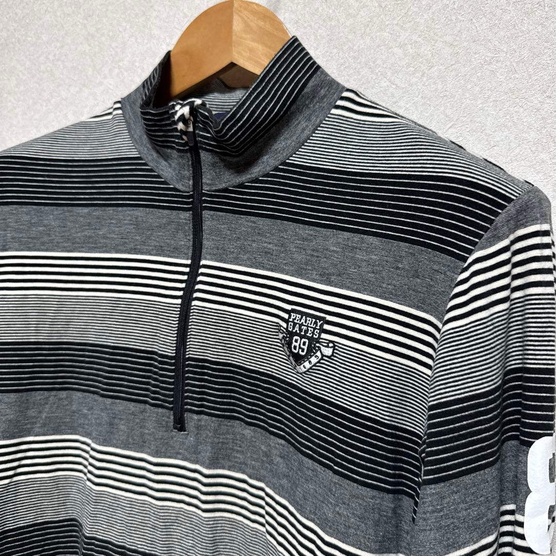 パーリーゲイツ・ボーダー柄　ハイネック　ハーフジップ　長袖カットソー　XL