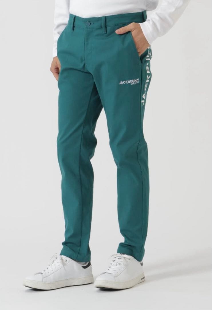 新品 パーリーゲイツ ジャックバニー ストレッチツイルロングパンツ(5)L/緑