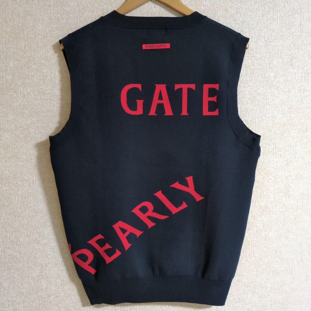 パーリーゲイツ メゾンロゴ柄 Vネック ニット ベスト ストレッチ L 相当 紺