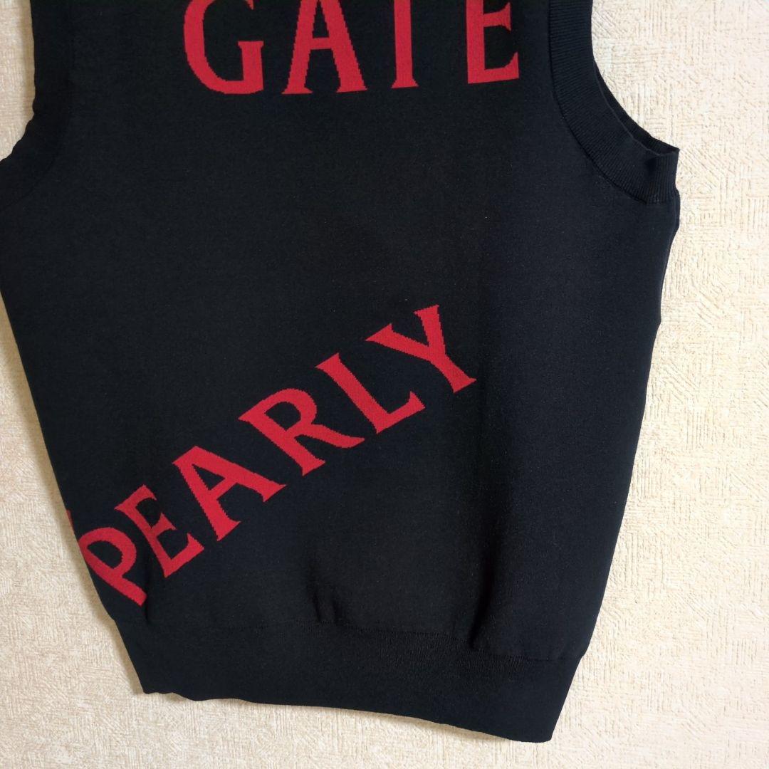 パーリーゲイツ メゾンロゴ柄 Vネック ニット ベスト ストレッチ L 相当 紺