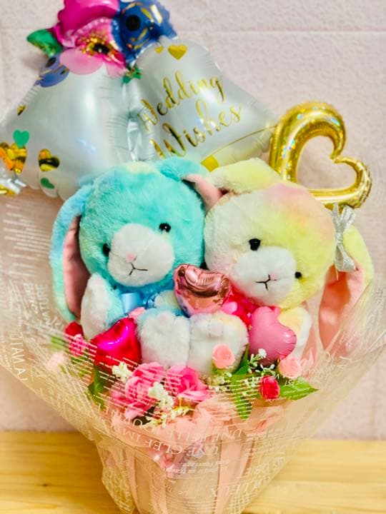 ウェディング　バルーンギフト　おむつケーキ　ペアぬいぐるみ