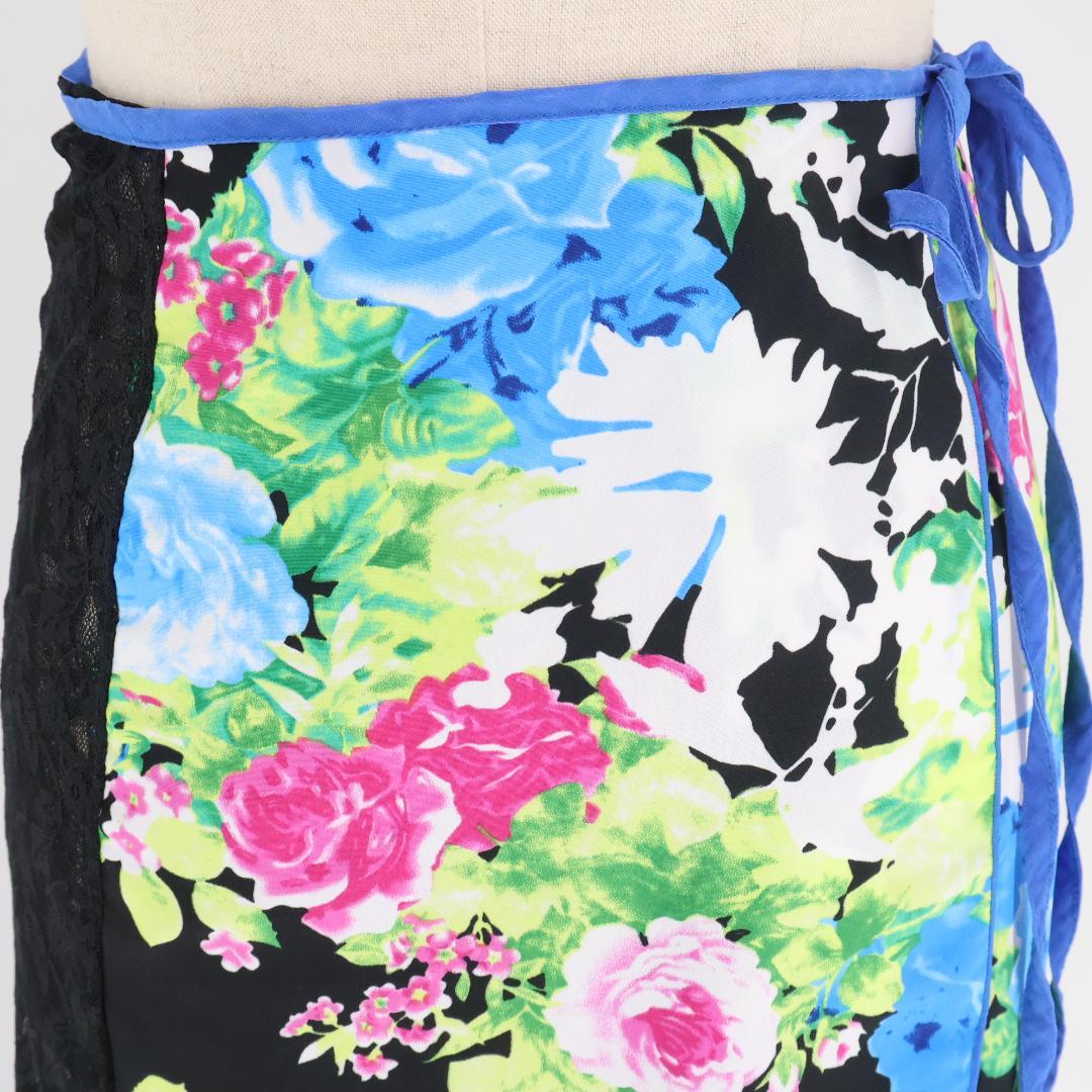 【美品 フラメンコ衣装】ブルー 巻きスカート ラップスカート 透け感 ボランテ