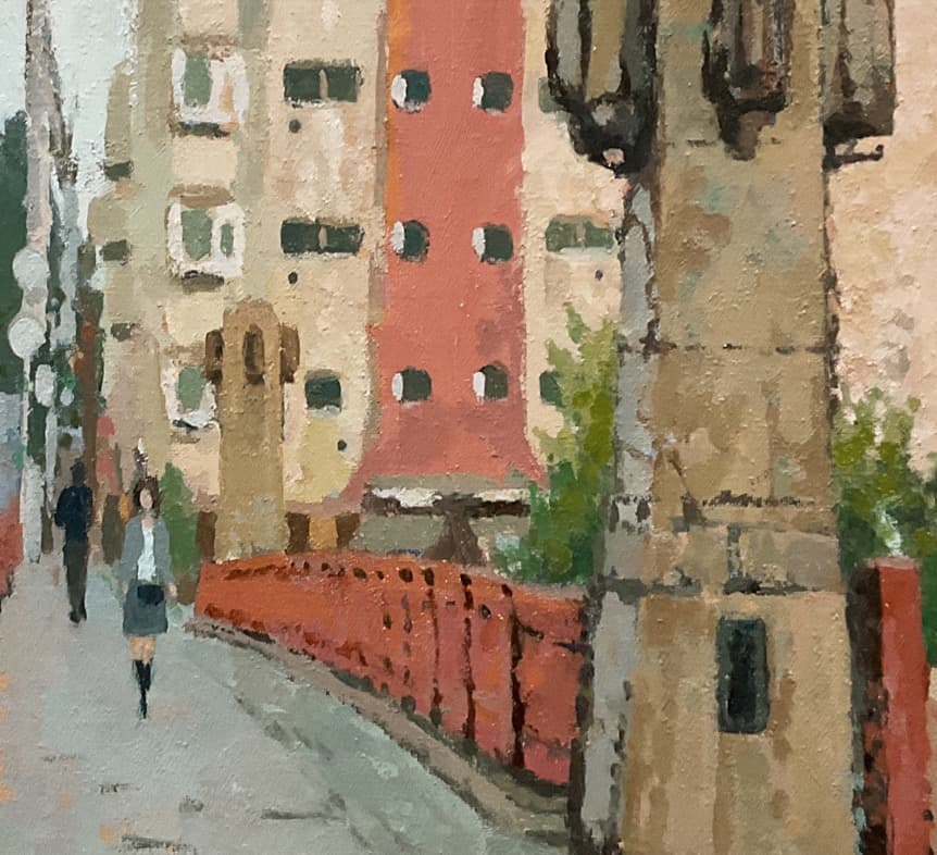 絵画 563 油絵/風景/東京/街角/街並/橋/目白通り-千登世橋/F4号