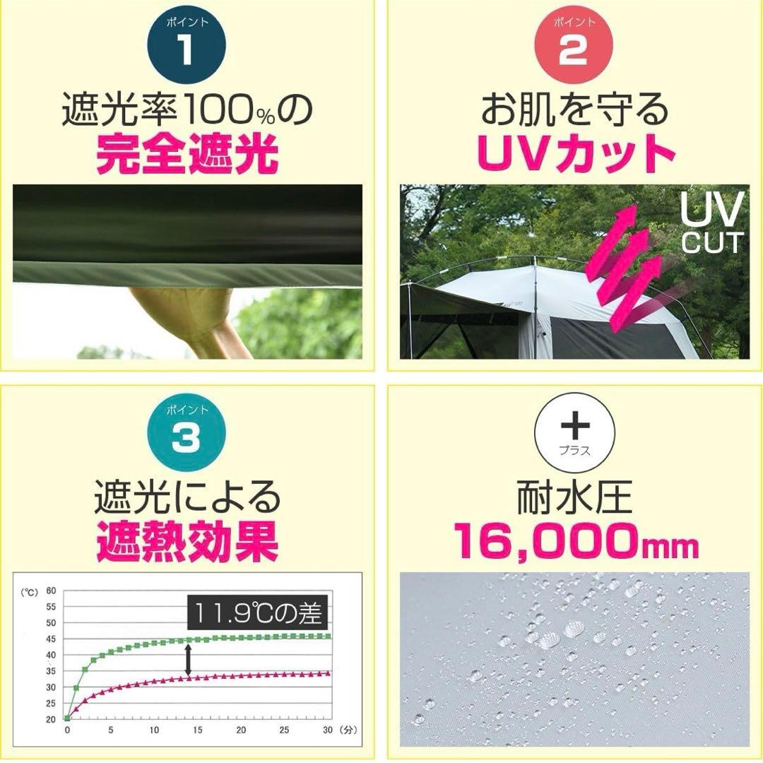 FIELDOOR ワンタッチ スクリーンタープ 黒 遮熱 PUコーティング