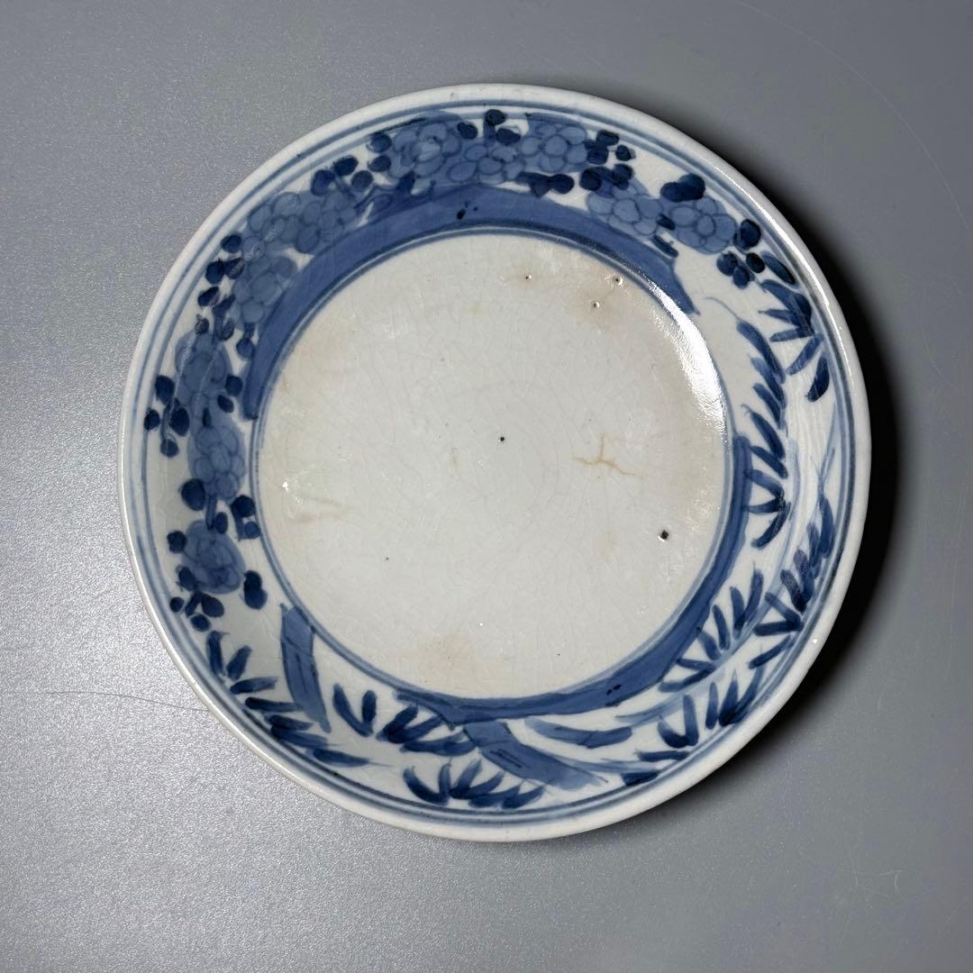 古伊万里　江戸中期〜後期　染付竹梅文五寸皿　太明成　4枚　直径15.1cm
