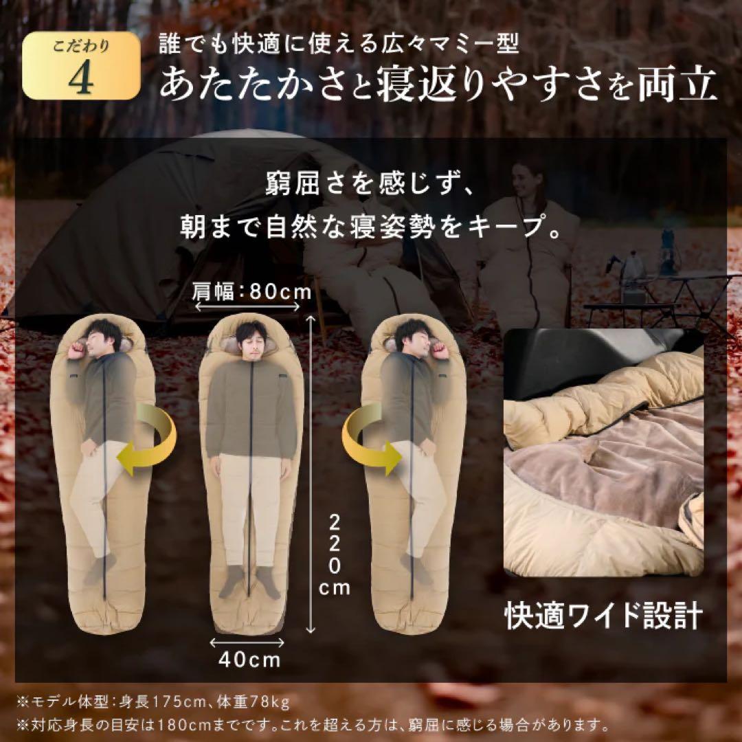 GOKUMIN 寝袋 シュラフ 冬用 マミー型 使用下限温度-15℃まで ダウン