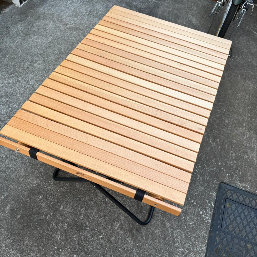 FIELDOOR 折りたたみテーブル 木製天板 アウトドア 90×60×45