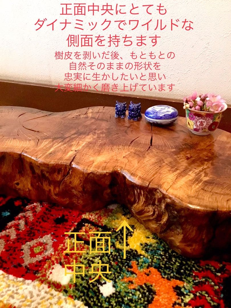 天然楢【神秘的な合体樹＊3本の木が一体化/森と大自然の切り株テーブル】ちゃぶ台