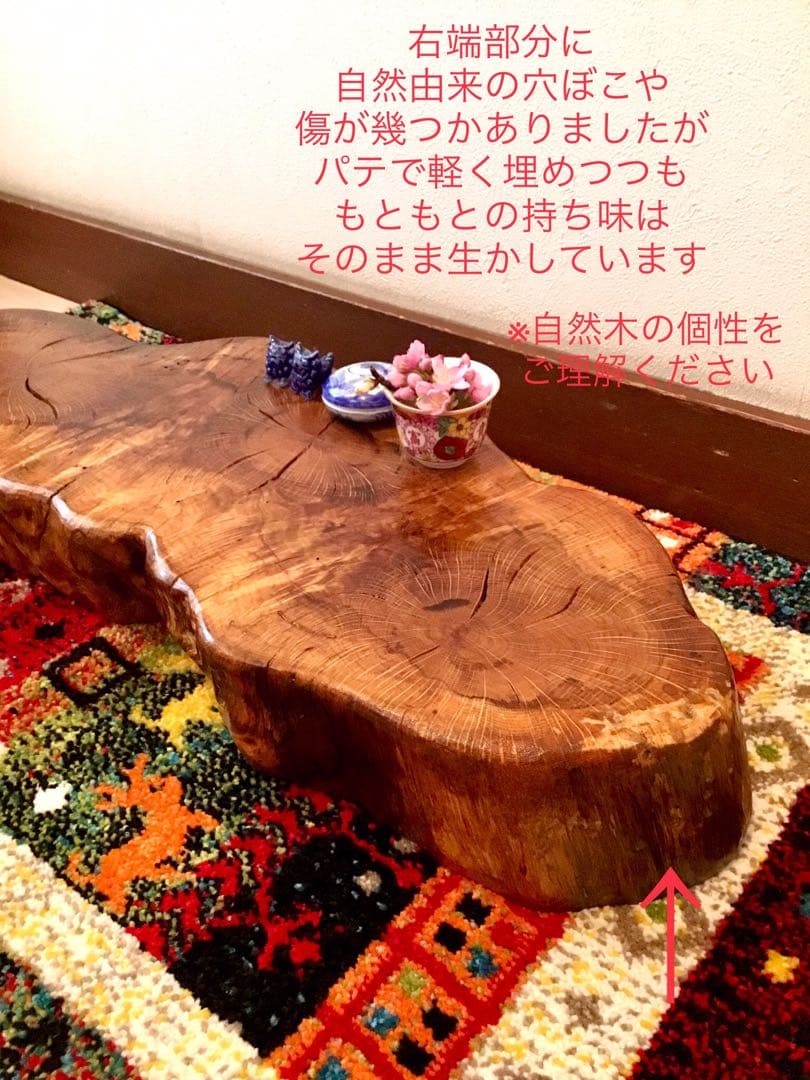 天然楢【神秘的な合体樹＊3本の木が一体化/森と大自然の切り株テーブル】ちゃぶ台