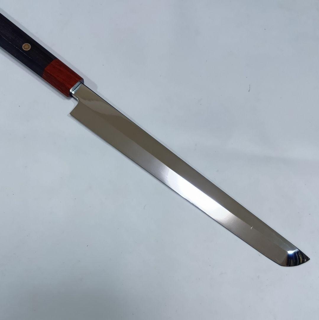 高炭素ステンレス鋼 全鋼 先丸 柳刃 27cm ９寸 包丁 右片刃 鏡面 八角柄