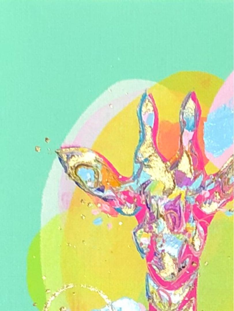 絵画　油絵　原画　一点物　キリン　パステルカラー　アート　インテリア　SM