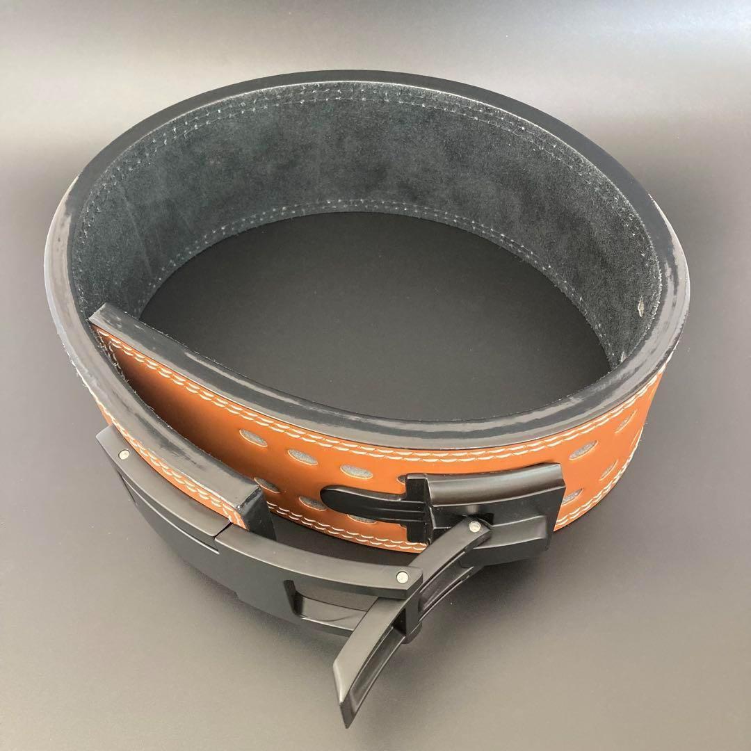 訳アリ パワーベルト レバーアクション 本革 ワンタッチ可変式 茶×黒バックル