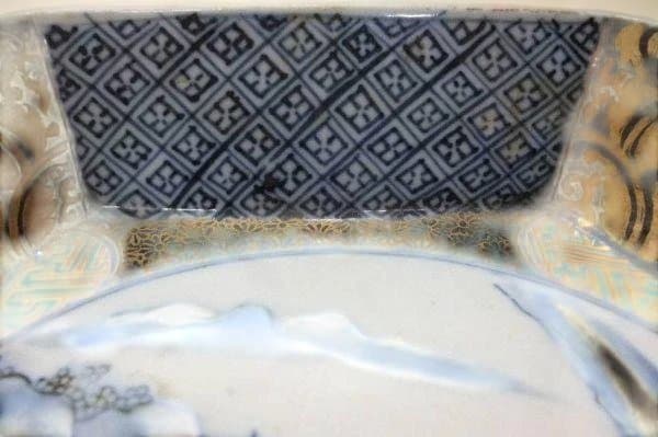 伊万里 色絵 山水 蛸唐草 六角 二重高台 金継 骨董 時代物