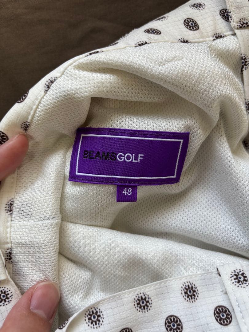 BEAMS GOLFホワイト　総柄　ゴルフパンツ　48