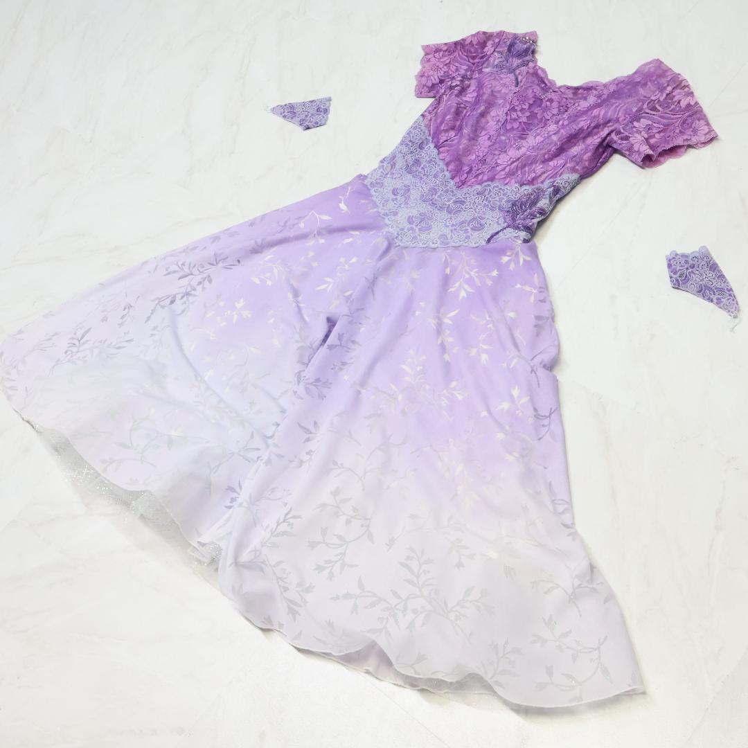 【美品 社交ダンス衣装】パープル ワンピース ドレス ラベンダー 紫 藤色