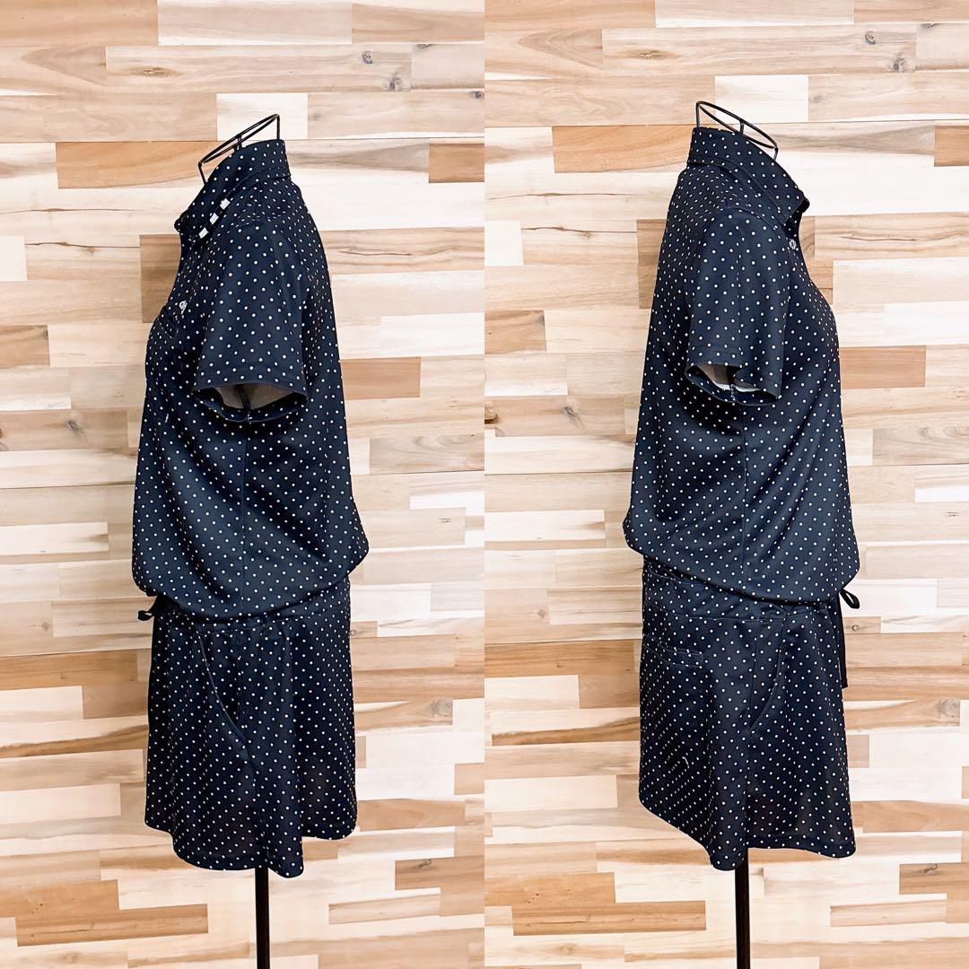 美品【アディダス】ゴルフ ドット ポロシャツ ワンピース モノトーン M 黒×白