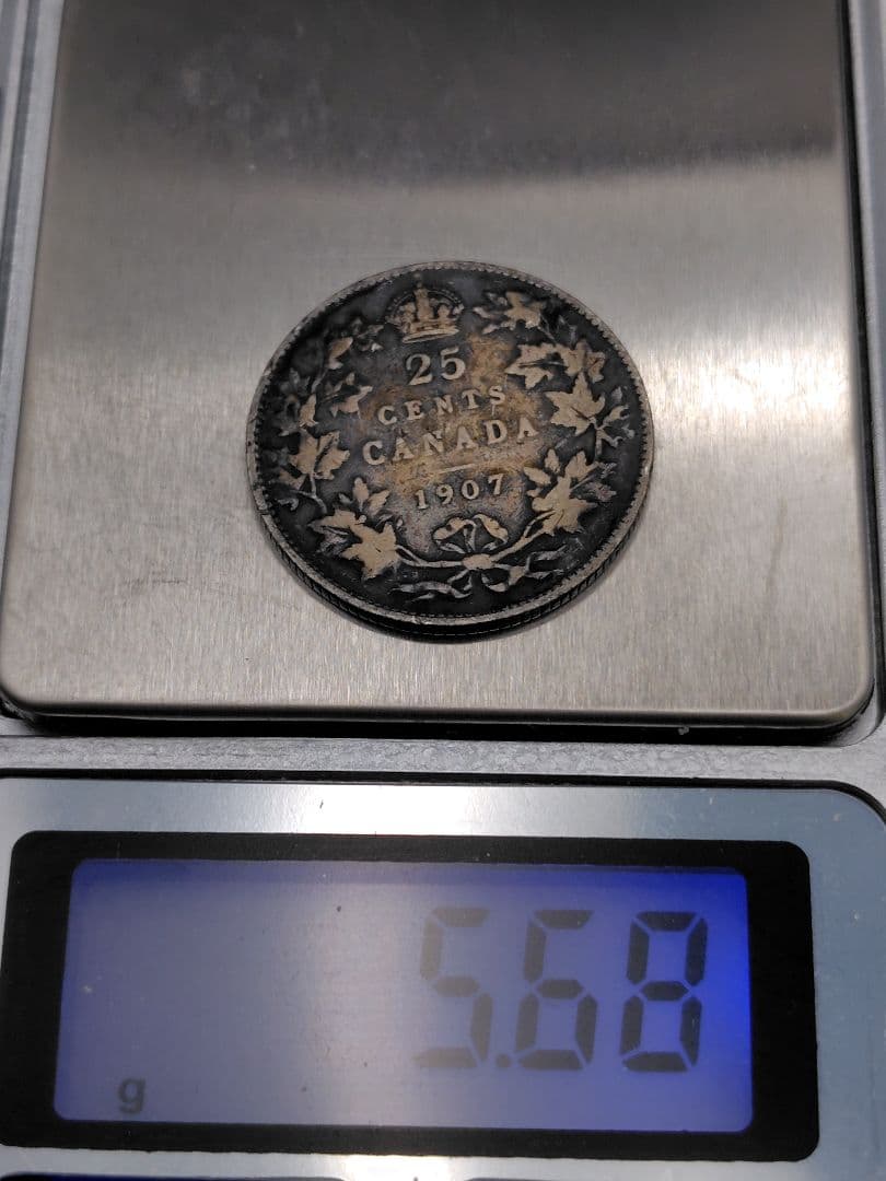 カナダ　25セント銀貨　No.385　1907年