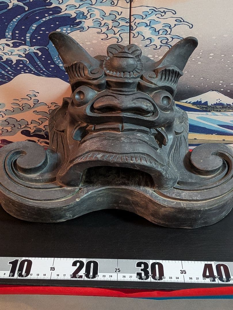 江戸時代後期幕末頃魔除け鬼師造り横幅４４センチ重量９キロ㌘凄まじい迫力古瓦当時物