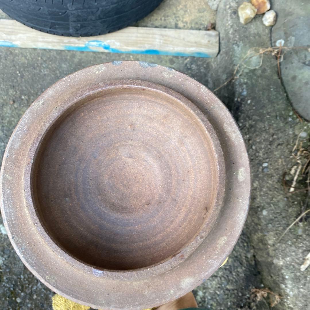 陶器 漬け物容器 蓋付き 茶色　大型