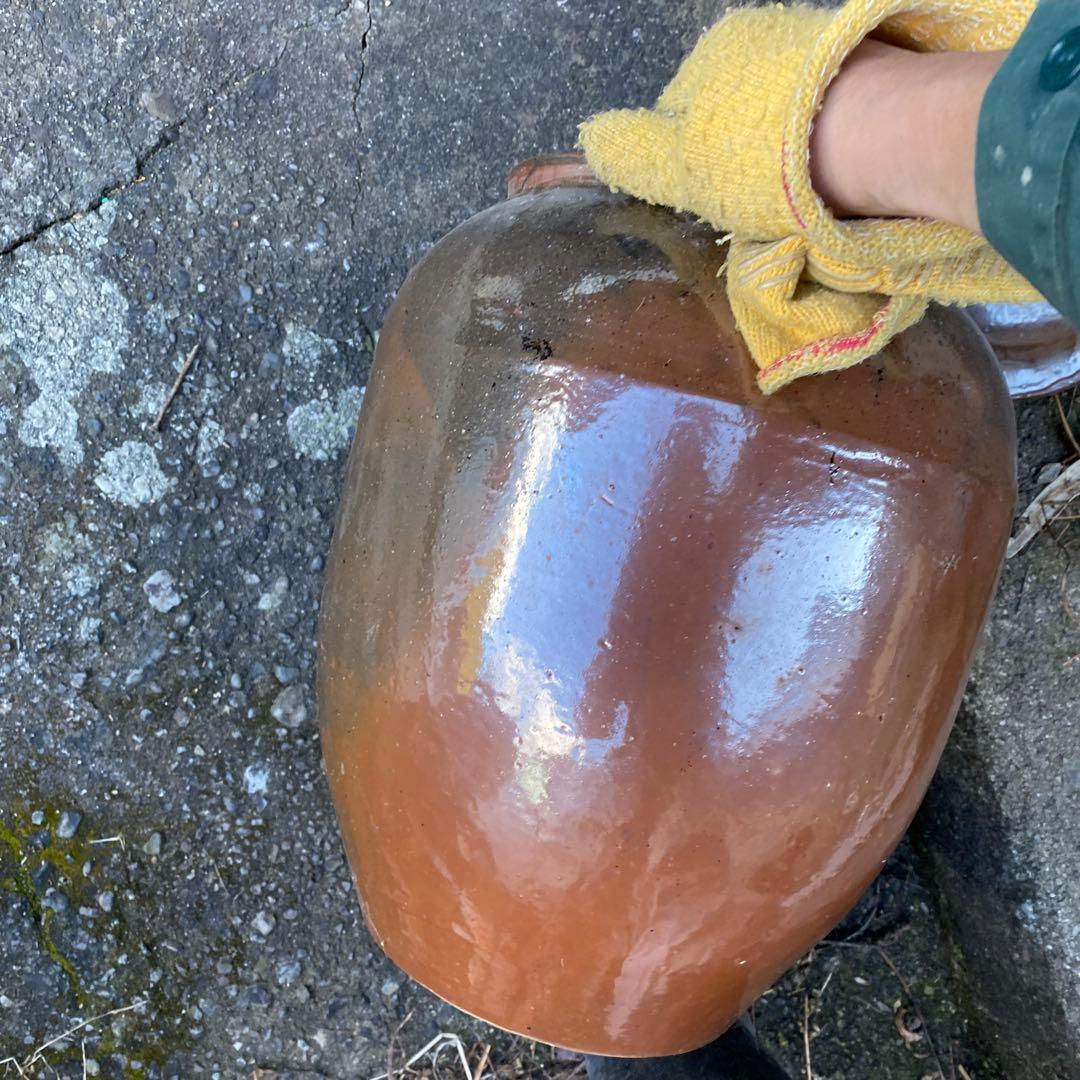 陶器 漬け物容器 蓋付き 茶色　大型