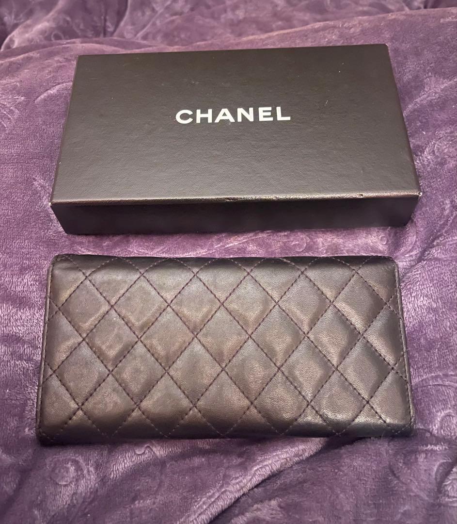 CHANEL ノベルティキルティング長財布 ブラック/ピンク